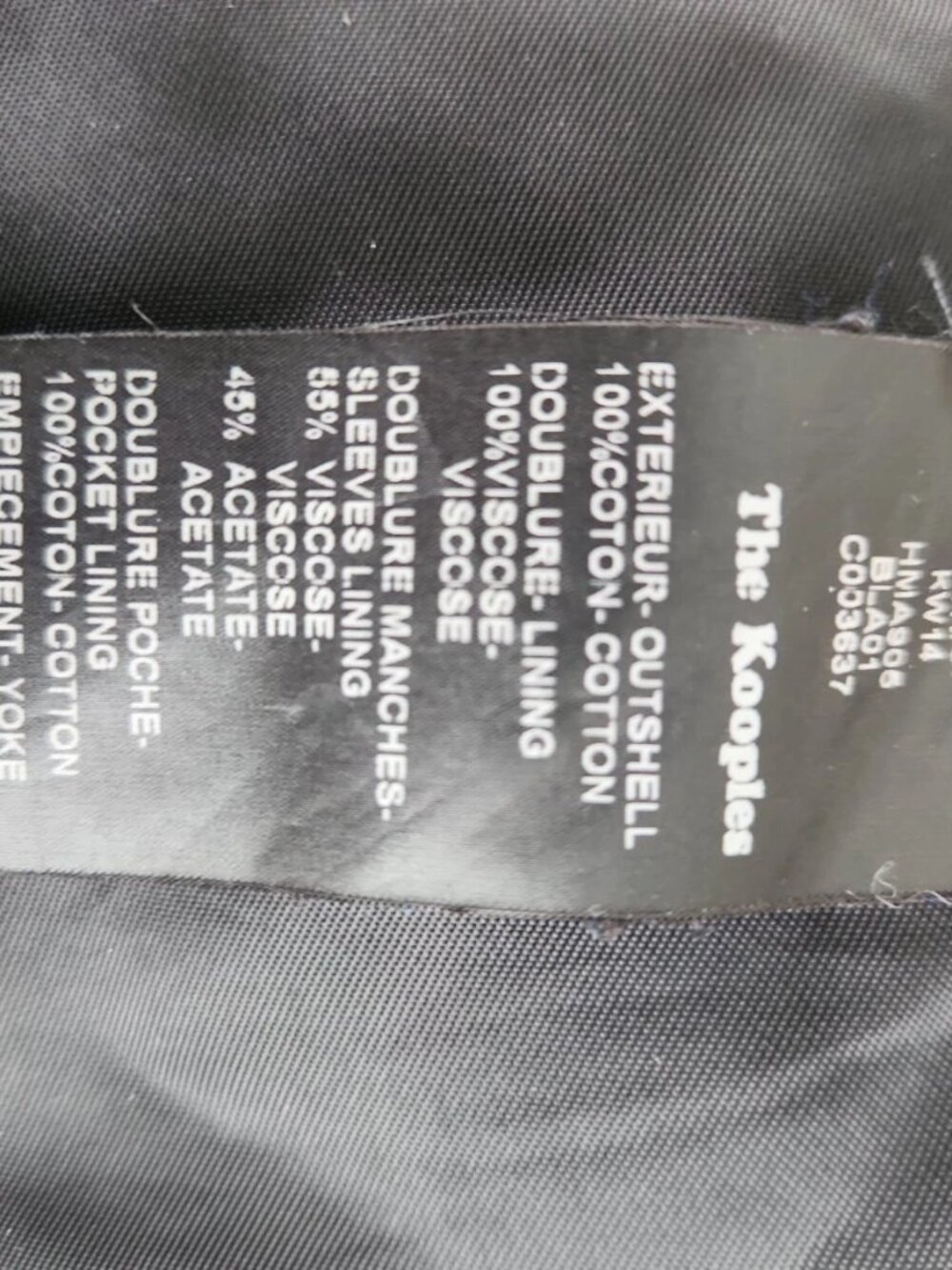 The Kooples Belted 100% cotton jacket Leather Trim Trench black Coat Sz 48 Unise - Picture 2 of 4